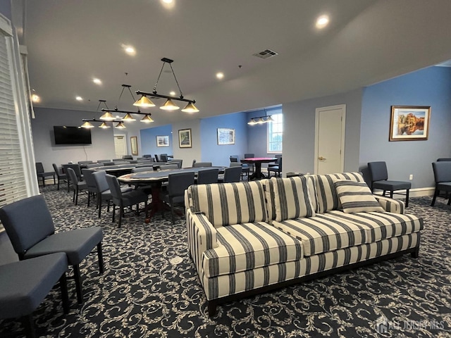 7209 Minuteman Ln, Franklin, NJ 08873 - carpeted living area with baseboards, recessed lighting, and a chandelier