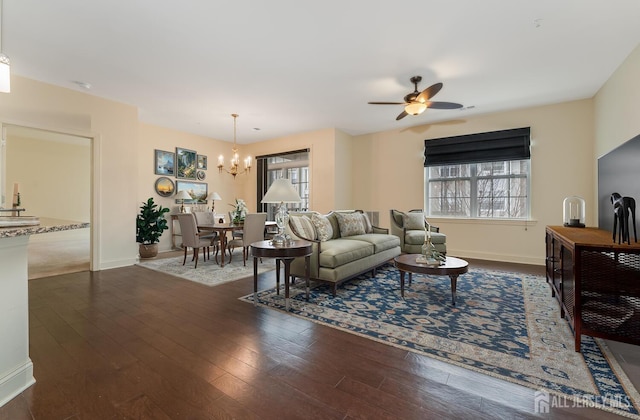 7209 Minuteman Ln, Franklin, NJ 08873 - living area with a ceiling fan, baseboards, plenty of natural light, and a chandelier