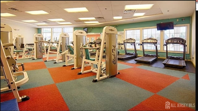 7209 Minuteman Ln, Franklin, NJ 08873 - gym featuring healthy amount of natural light and a drop ceiling