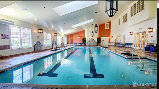7209 Minuteman Ln, Franklin, NJ 08873 - indoor pool featuring a skylight