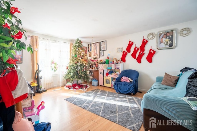 playroom with wood finished floors