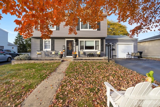 view of front facade with a front lawn and a garage