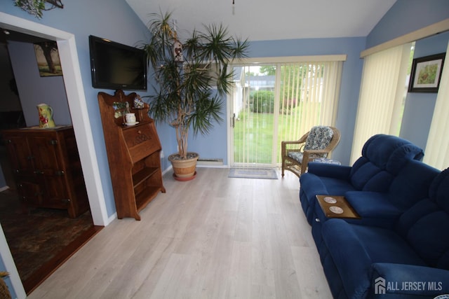 816-C Deal Rd, Monroe, NJ 08831 - living room featuring lofted ceiling, wood finished floors, baseboards, and baseboard heating