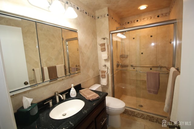 816-C Deal Rd, Monroe, NJ 08831 - full bathroom with tile walls, tasteful backsplash, a shower stall, toilet, and vanity