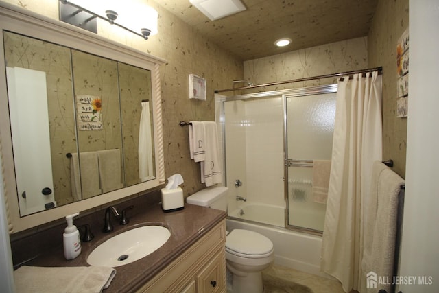 816-C Deal Rd, Monroe, NJ 08831 - full bathroom with vanity, bath / shower combo with glass door, toilet, and tile patterned floors