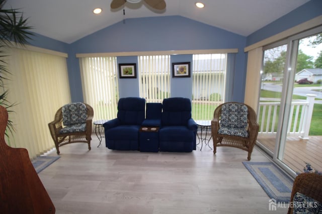 816-C Deal Rd, Monroe, NJ 08831 - living room featuring lofted ceiling, ceiling fan, wood finished floors, and recessed lighting