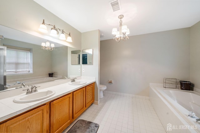 9 Lamberson Ct, Sayreville, NJ 08872 - bathroom featuring a chandelier, a bath, double vanity, and tile patterned floors
