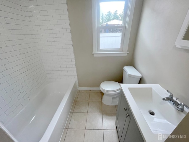 66 W Spring St W, Somerville, NJ 08876 - bathroom featuring toilet, vanity, tile patterned flooring, shower / bath combination, and baseboards