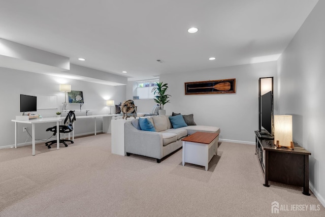 43 Capica Ct, South Amboy, NJ 08879 - living room with light carpet, recessed lighting, and a desk