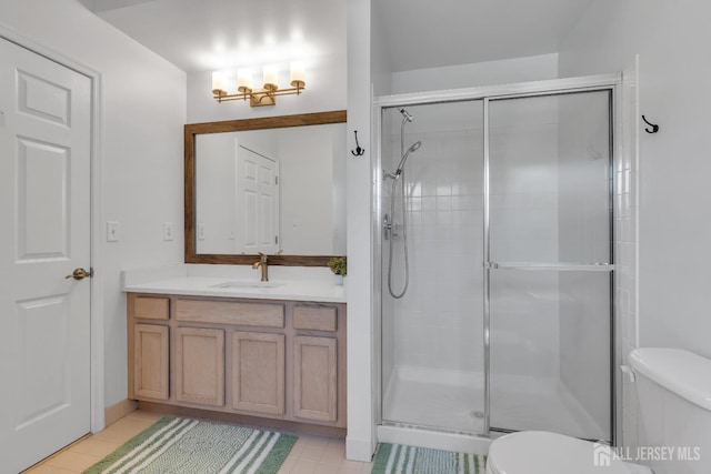 43 Capica Ct, South Amboy, NJ 08879 - bathroom featuring a stall shower, vanity, and tile patterned flooring