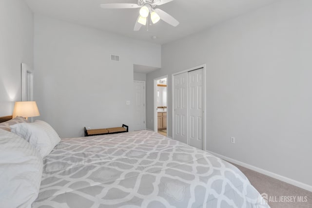 43 Capica Ct, South Amboy, NJ 08879 - carpeted bedroom featuring a closet, ceiling fan, and vaulted ceiling