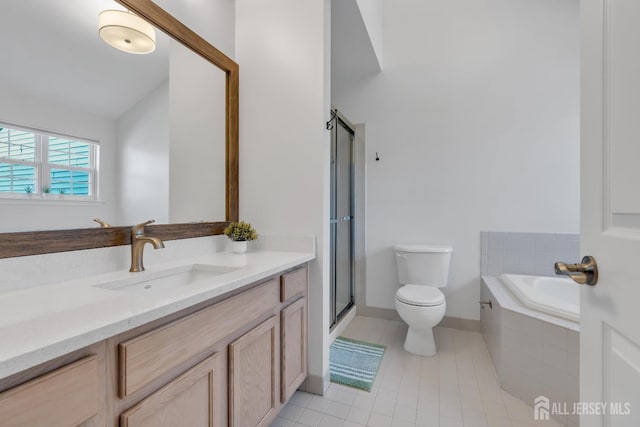 43 Capica Ct, South Amboy, NJ 08879 - bathroom featuring vanity, a garden tub, a shower stall, and tile patterned floors