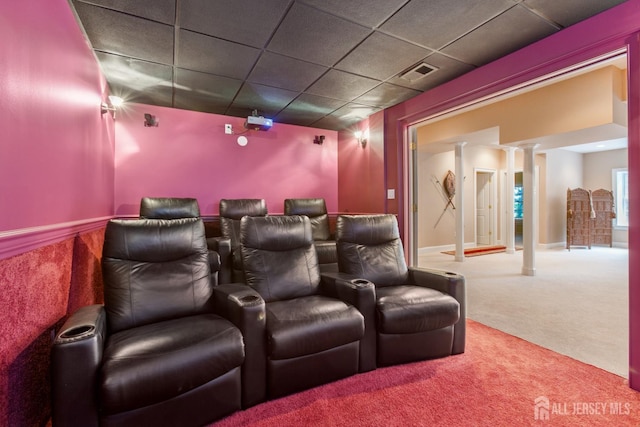 7 Pershing Ct, North Brunswick, NJ 08902 - carpeted cinema with decorative columns and a paneled ceiling
