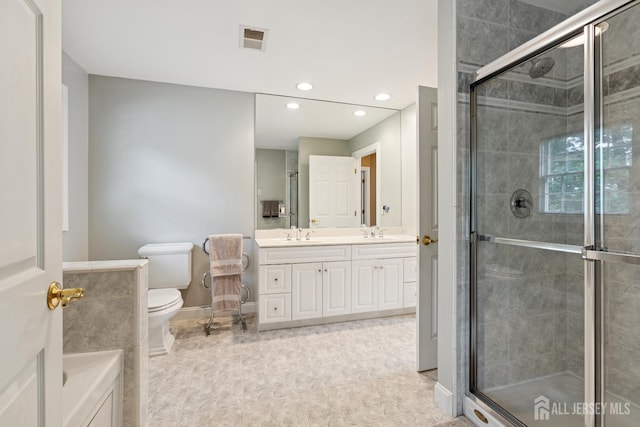 7 Pershing Ct, North Brunswick, NJ 08902 - bathroom with double vanity, a stall shower, and recessed lighting