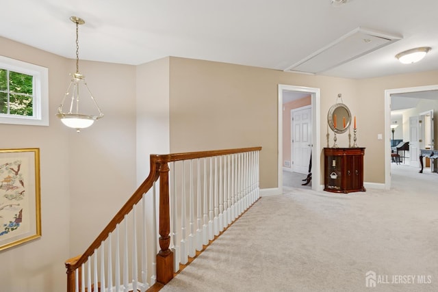 7 Pershing Ct, North Brunswick, NJ 08902 - corridor with attic access, carpet floors, and an upstairs landing