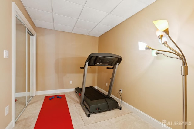 7 Pershing Ct, North Brunswick, NJ 08902 - exercise room featuring a paneled ceiling and carpet