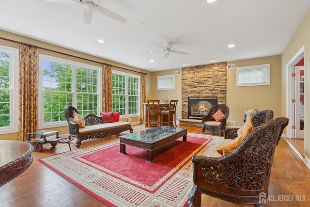 7 Pershing Ct, North Brunswick, NJ 08902 - living area featuring a ceiling fan, hardwood / wood-style flooring, healthy amount of natural light, and recessed lighting