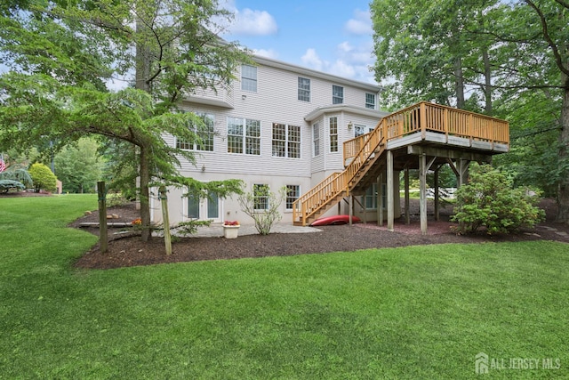 7 Pershing Ct, North Brunswick, NJ 08902 - rear view of property featuring stairway, a wooden deck, and a yard