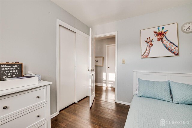 12 Sherry Rd, East Brunswick, NJ 08816 - bedroom with dark wood-type flooring, a closet, and baseboards