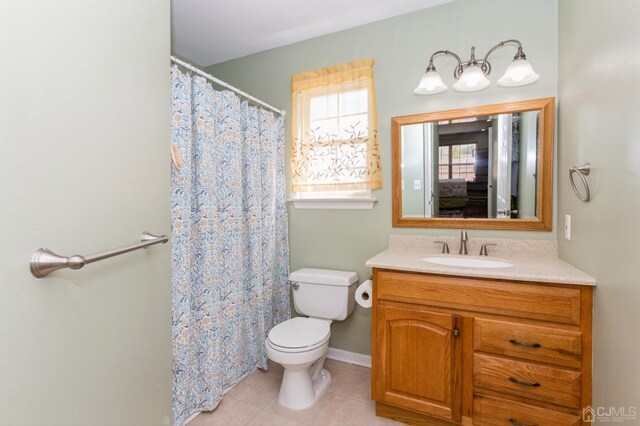 bathroom with tile patterned flooring, vanity, and toilet