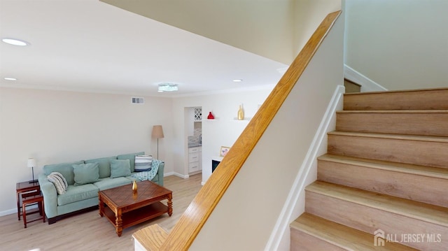 414-D Andover Dr, Monroe, NJ 08831 - stairway featuring wood finished floors, recessed lighting, baseboards, and ornamental molding