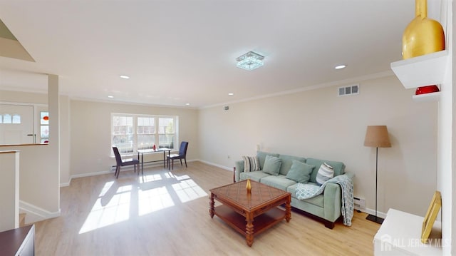 414-D Andover Dr, Monroe, NJ 08831 - living room featuring light wood-type flooring, ornamental molding, recessed lighting, and baseboards