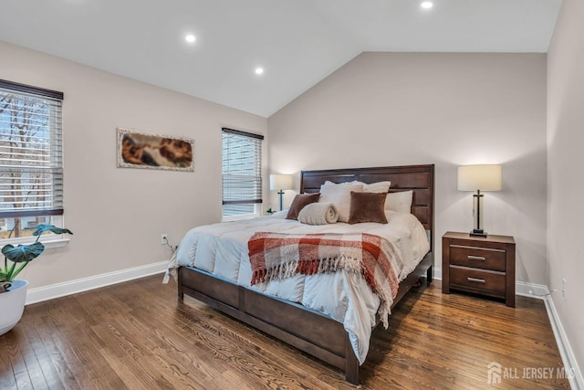 103 Rumford Way, Manalapan, NJ 07726 - bedroom featuring multiple windows, wood finished floors, lofted ceiling, baseboards, and recessed lighting