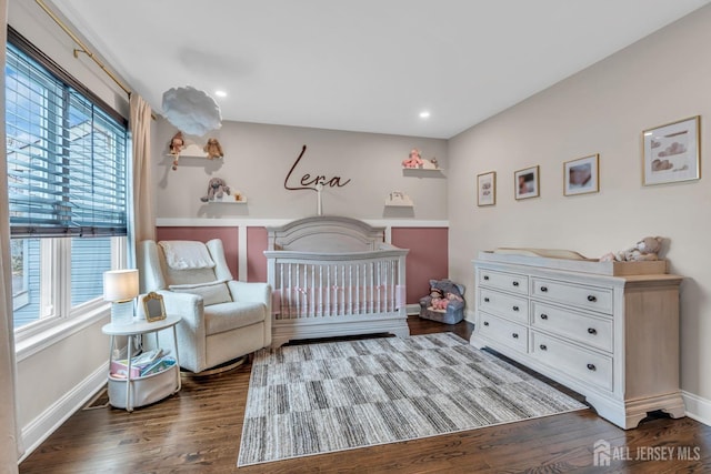 103 Rumford Way, Manalapan, NJ 07726 - bedroom with a crib, wood finished floors, baseboards, and recessed lighting