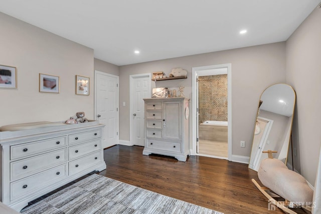 103 Rumford Way, Manalapan, NJ 07726 - bedroom with dark wood-style floors, baseboards, recessed lighting, and connected bathroom