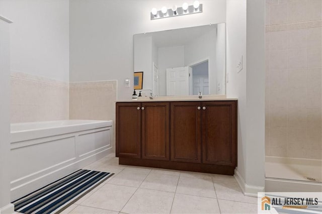 6503 Schindler Dr, South Brunswick, NJ 08852 - full bath with double vanity, tile patterned floors, a bath, and tiled shower