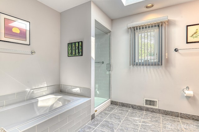 38 Silver Holw, North Brunswick, NJ 08902 - full bath featuring a garden tub, a stall shower, baseboards, a skylight, and recessed lighting