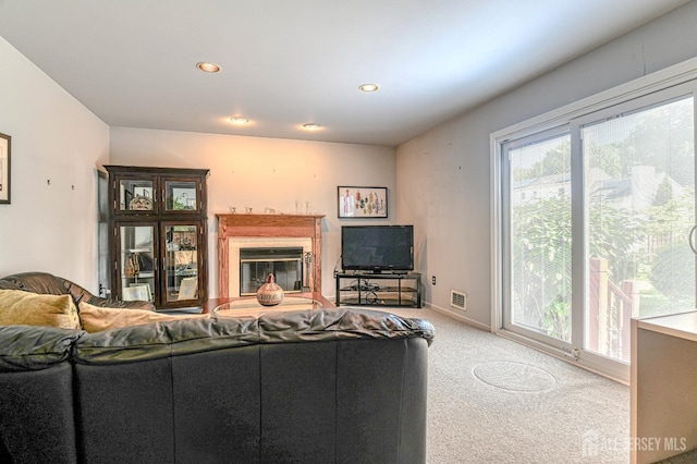 38 Silver Holw, North Brunswick, NJ 08902 - carpeted living room featuring a glass covered fireplace and recessed lighting