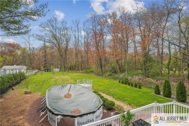 52 State Route 33rd St, Freehold Twp, NJ 07728 - view of yard with a deck and a wooded view