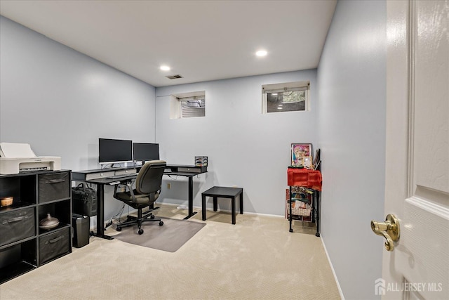 office space with light carpet