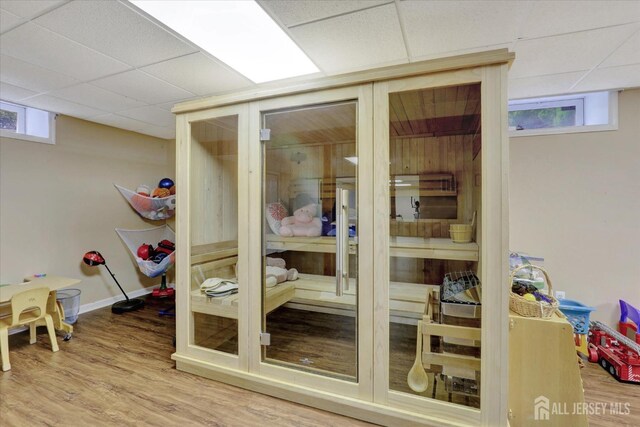 view of sauna / steam room with plenty of natural light and wood-type flooring