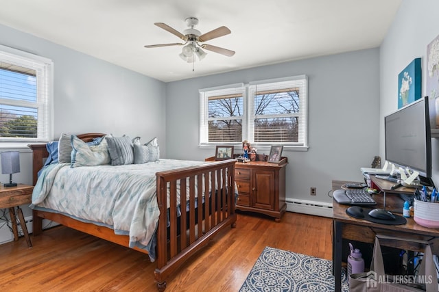 8 Martha Blvd, Sayreville, NJ 08879 - bedroom with a baseboard radiator, wood finished floors, and a ceiling fan