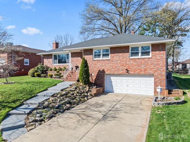 8 Martha Blvd, Sayreville, NJ 08879 - ranch-style house with a chimney, an attached garage, brick siding, and concrete driveway