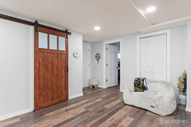 8 Martha Blvd, Sayreville, NJ 08879 - living area featuring wood finished floors, a barn door, baseboards, and recessed lighting