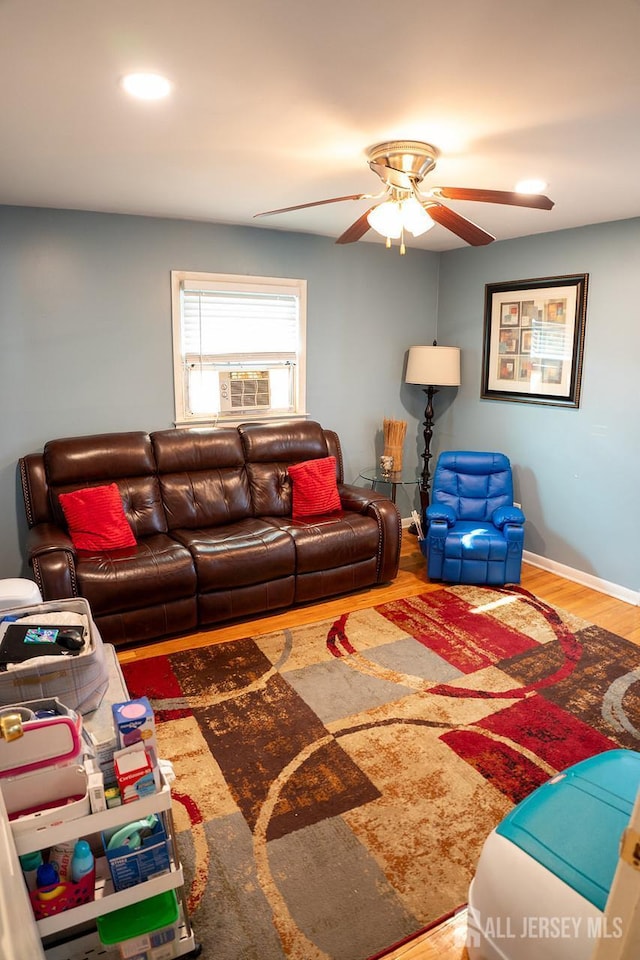 1457 George St Unit 61, Plainfield, NJ 07062 - living room featuring cooling unit, a ceiling fan, wood finished floors, and recessed lighting