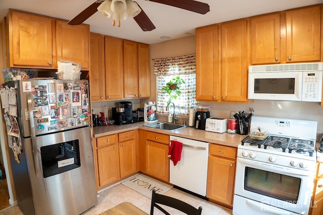 1457 George St Unit 61, Plainfield, NJ 07062 - kitchen featuring white appliances, ceiling fan, and light countertops