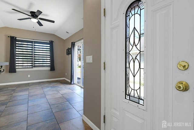 385 Shoreland Cir, Old Bridge, NJ 08879 - tiled foyer with vaulted ceiling and a ceiling fan