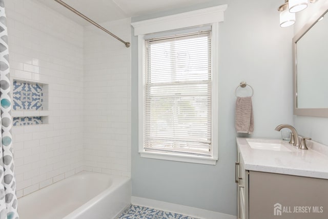 177 Hillside Ave, South River, NJ 08882 - full bath featuring vanity, shower / tub combo, and baseboards