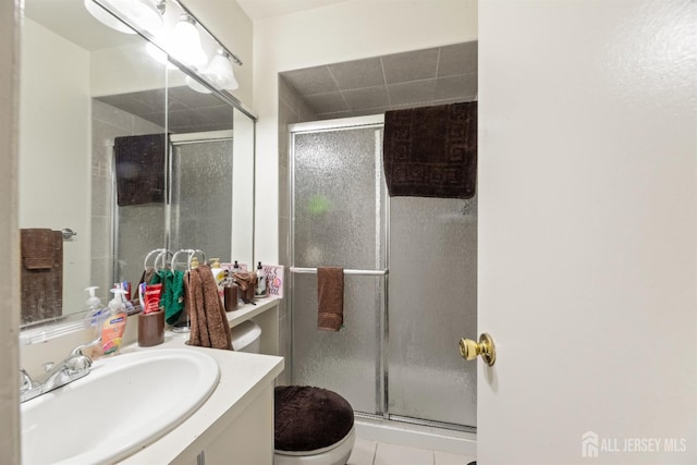 1103 Schmidt Ln, North Brunswick, NJ 08902 - bathroom featuring vanity, a stall shower, and tile patterned floors