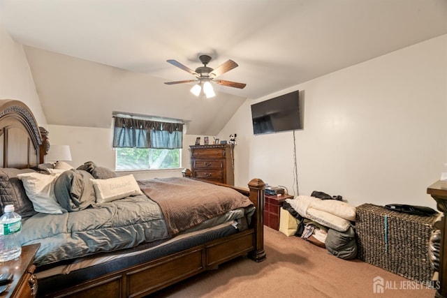 1103 Schmidt Ln, North Brunswick, NJ 08902 - bedroom with lofted ceiling, light carpet, and ceiling fan