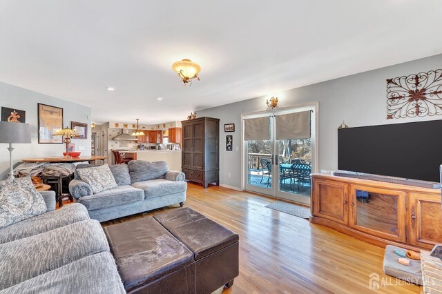 living room with light wood-type flooring