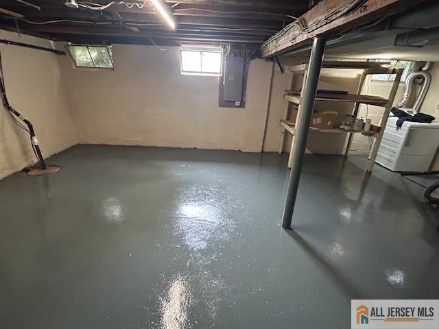7 Piedmont Dr, Old Bridge, NJ 08857 - below grade area featuring washer / dryer and electric panel