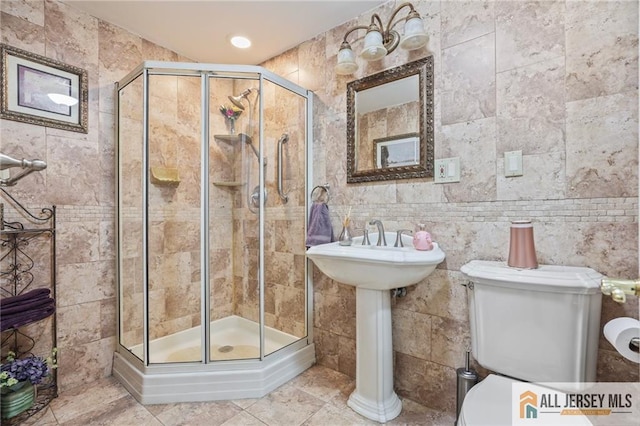 7 Piedmont Dr, Old Bridge, NJ 08857 - full bathroom with tile walls, a shower stall, and tile patterned flooring