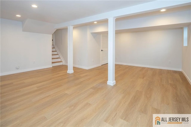 3 Tracy Dr, Fords, NJ 08863 - finished basement featuring stairs, recessed lighting, baseboards, and light wood-style flooring