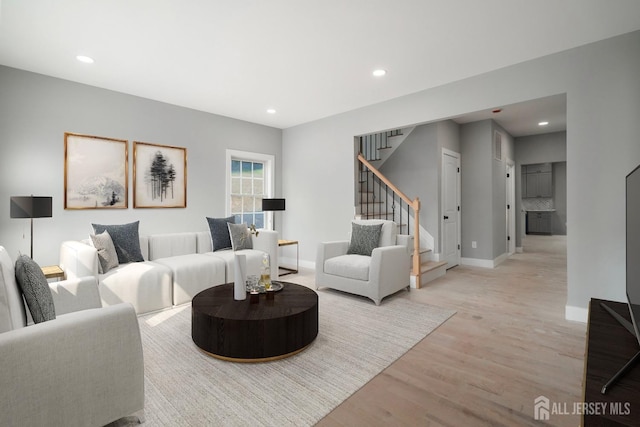 living room featuring light hardwood / wood-style flooring