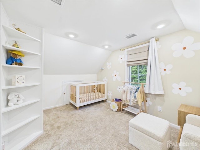 218 Washington Ave, Matawan, NJ 07747 - bedroom featuring a nursery area, lofted ceiling, carpet floors, and baseboards